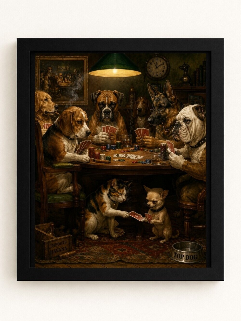 Vintage Few Dogs And Cat Playing Poker A.I. Art Print  8x10 Frame